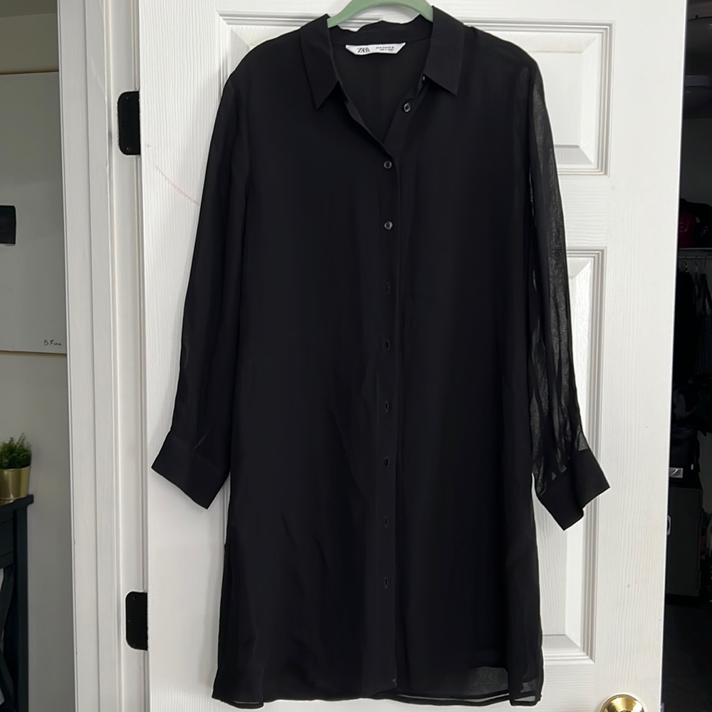 Zara Semi Sheer Button Down Dress